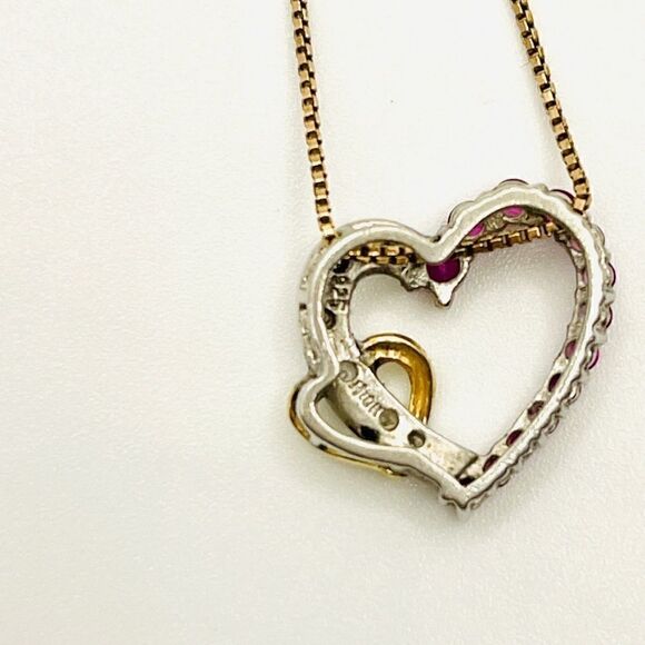Ruby & Diamond Sterling Silver & 10k Vermeil Heart Necklace - Picture 6 of 7